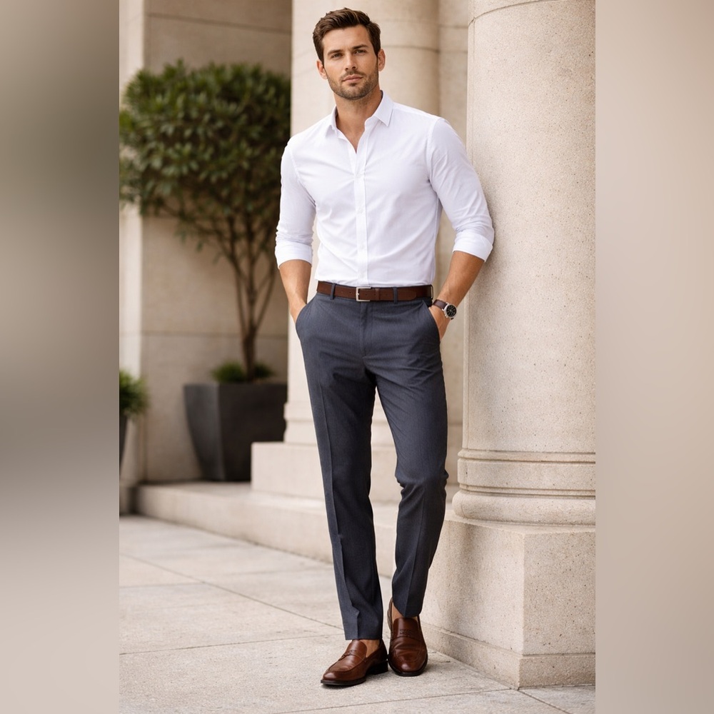 Classic navy/grey wool pants B22